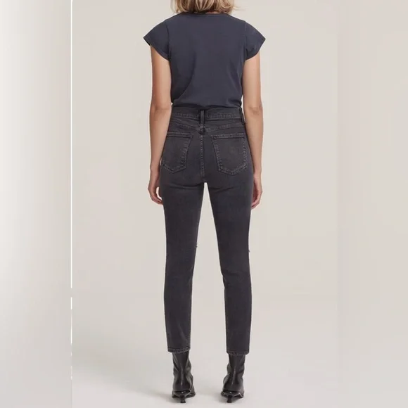 Agolde Nico High Waisted Cassette Distressed Button Fly Black Jeans Size 27 - Picture 5 of 9